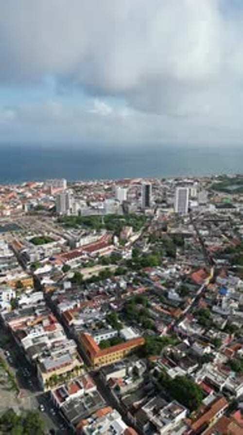 Aerial video over the beautiful city of Cartagena Colombia