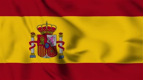 Realistic Waving Flag of Spain with Official Coat of Arms