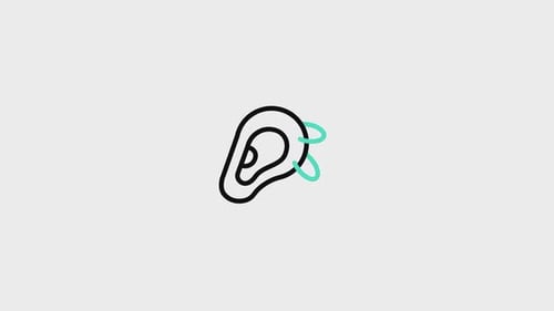 Animated Flat Design Ear Icon with Sound Waves