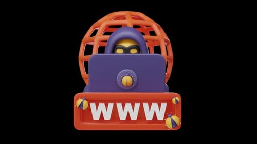 Icône 3D de piratage de sites Web représentant un concept de cybersécurité en boucle alpha