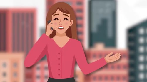 Flat Design Animated Woman Character Talking on Phone
