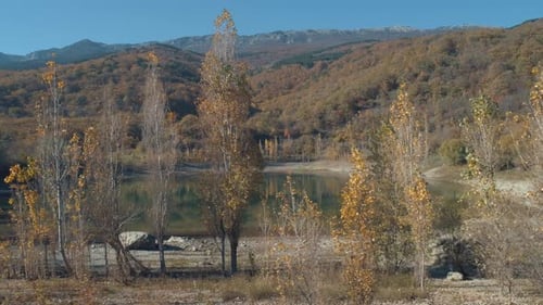 Autumn Landscape Showing Lake and Colorful Trees