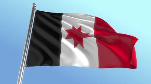 Black White Red Flag with Red Star Waving Animation