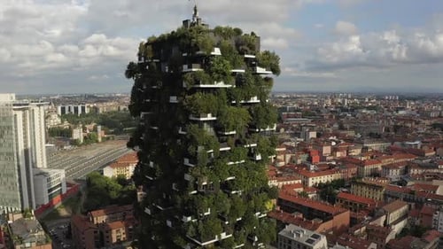 Aerial view of Bosco Verticale building, Italy.