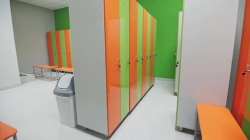 Colorful Lockers in Empty Workplace Locker Room