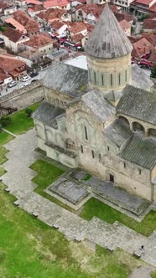 Vertical Video Mtskheta Aerial View Georgia's Ancient Capital