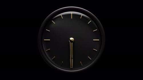 Modern 3D Analog Black and Gold Clock Running Loop With Alpha Channel