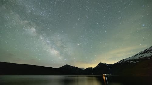 Beautiful Time Lapse of a lake and the Night Sky.