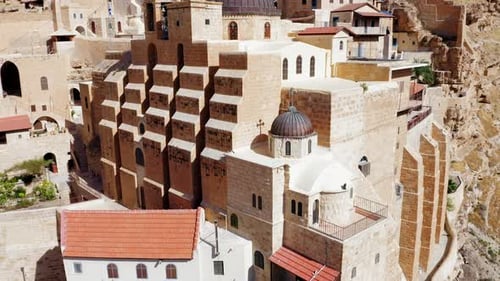 Mar Saba Greek Orthodox Monastery in Israel Judaean Desert, Aerial view