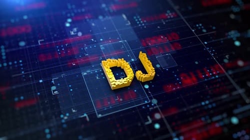 Futuristic DJ Text on Dynamic Digital Circuit Board Background