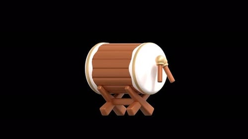 Bedug Islamic Drum 3D Icon - Traditional Mosque Drum Animation 4K
