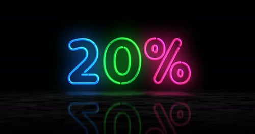 Glowing Neon 20 Percent Sign Reveal Animation
