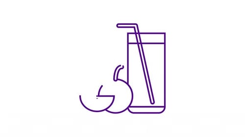 Flat Design Animation of Orange Juice Glass and Fruit Icon