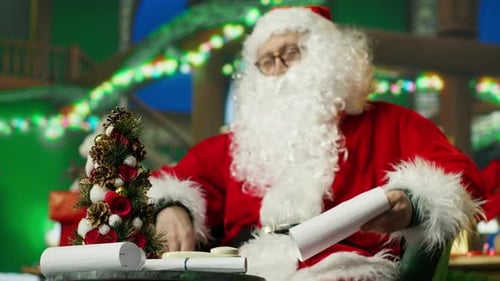 Santa Claus Answering Phone Call Responding to Kids Requesting Gifts