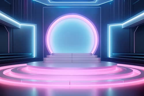 podium Futuristic showcase with platform for product displaying. Empty modern stage display