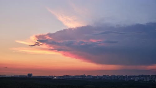 Pink Sunset Clouds Over City Time Lapse