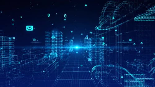 Ciudad digital Ciberespacio digital con conexiones de redes de partículas y datos digitales