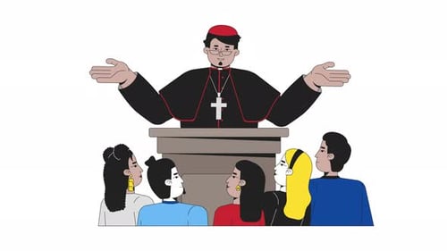 Religious Leader Addressing Diverse Group Flat Design Animation