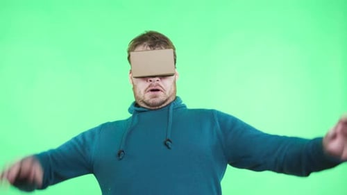 One Adult Guy Shocked Look in Spectacles in Chromakey Greenbox Isolated Close