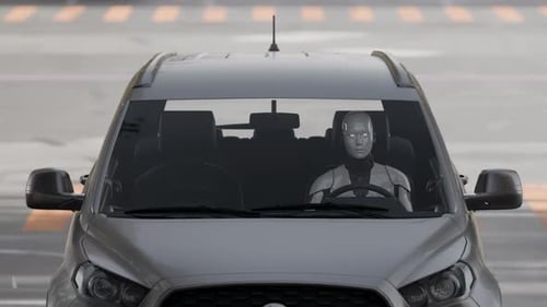 Robot Driving a Car 3D Loop Animation