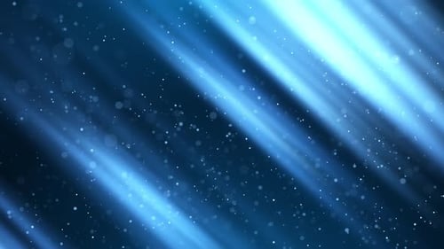 Blauer abstrakter Hintergrund mit weichen blauen diagonalen Linien, Glitzerpartikeln und Lichtpunkten.