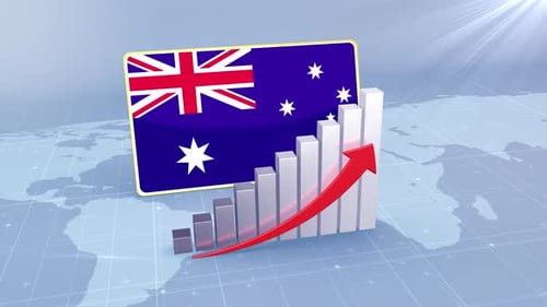 Australia Flag With Increasing Bar Chart Graph And Arrow Red