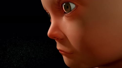 Gros plan du visage du bébé avec la bouche ouverte sur fond noir