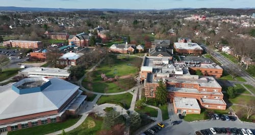 Elizabethtown College university campus in Etown PA, Lancaster County Pennsylvania. Aerial truck sho