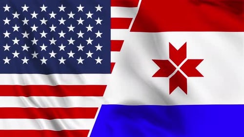United States and Mordovia Waving Flags Split Screen