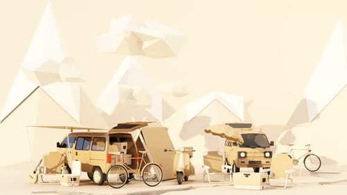 Minimalist Travel and Camping Equipment Animated Scene