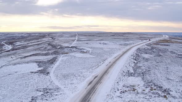 North York Moors, road near to the Lion Inn Blakey Ridge covered in ...