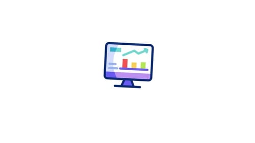 Animated Monitor Showing Financial Growth Chart in Flat Design