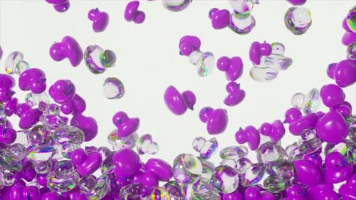 Fluid Purple Metaballs Cascading and Gathering on Pristine White Background Generating Dynamic
