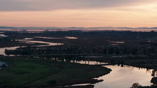 Beautiful sunset aerial views of the bay area outside of napa valley, California