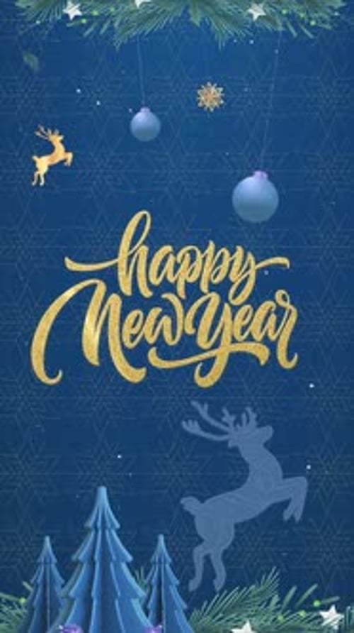 Golden Happy New Year Christmas Celebration Vertical Animation