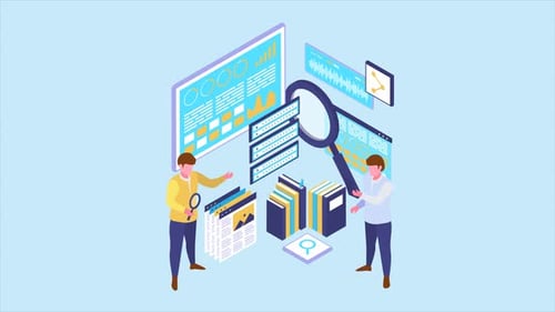 Isometric Business Data Research and Analysis Animation