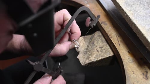 Gold Wedding Ring Craft By Goldsmith Isolated Macro Video Craft Jewelry Making with Professional