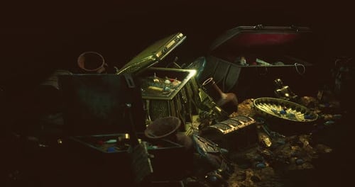 Flickering Light Illuminates Ancient Pirate Treasure Chests