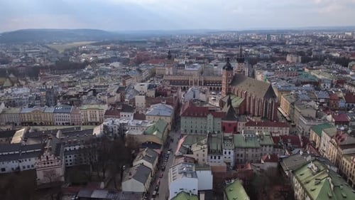 Aerial View of Krakow Cityscape with Buildings and Streets