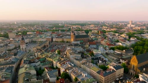 Krakow city old town aerial view