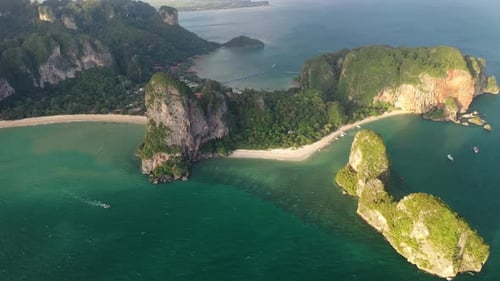 Picturesque Coastline of Krabi, Thailand. Drone Aerial View of Railay Beach