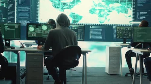 Cyber Operations Center with Governmental Hackers Working on Digital Security
