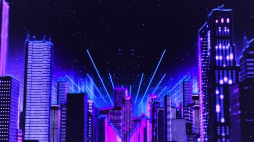 Neon Futuristic Cityscape Loop with Laser Beams