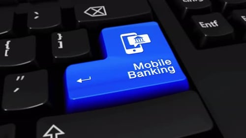 Mobile Banking Round Motion sur le bouton du clavier de