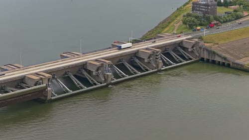 Haringvlietdam engineering structure crossing delta waters, Netherlands