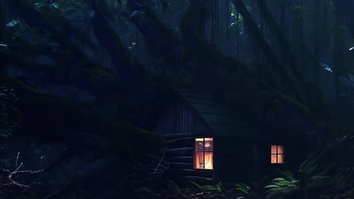 Rain falls on the cabin in the cool rainforest