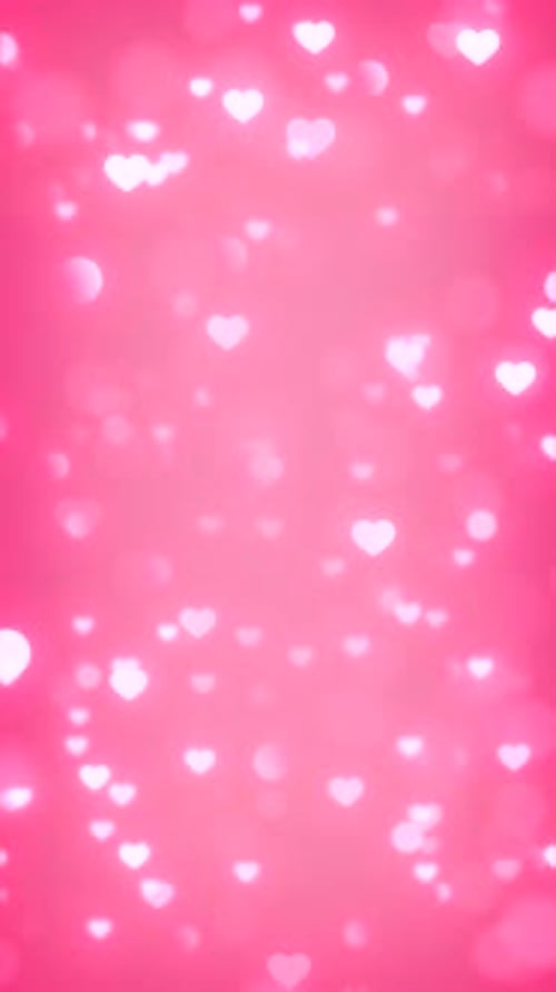 Pink Glowing Hearts Bokeh Vertical Background Loop