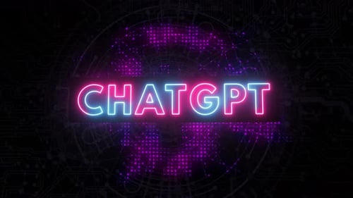 Neon CHATGPT Text with Futuristic Glowing Digital Background
