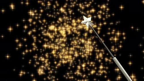 Magic Wand With Gold Yellow Sparkles Stars Explosion Transition On Transparent Background