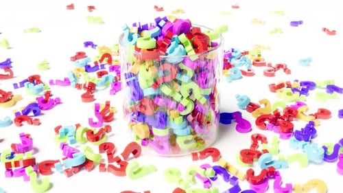 Color Signs Question in Glass Jar Rotate Endless